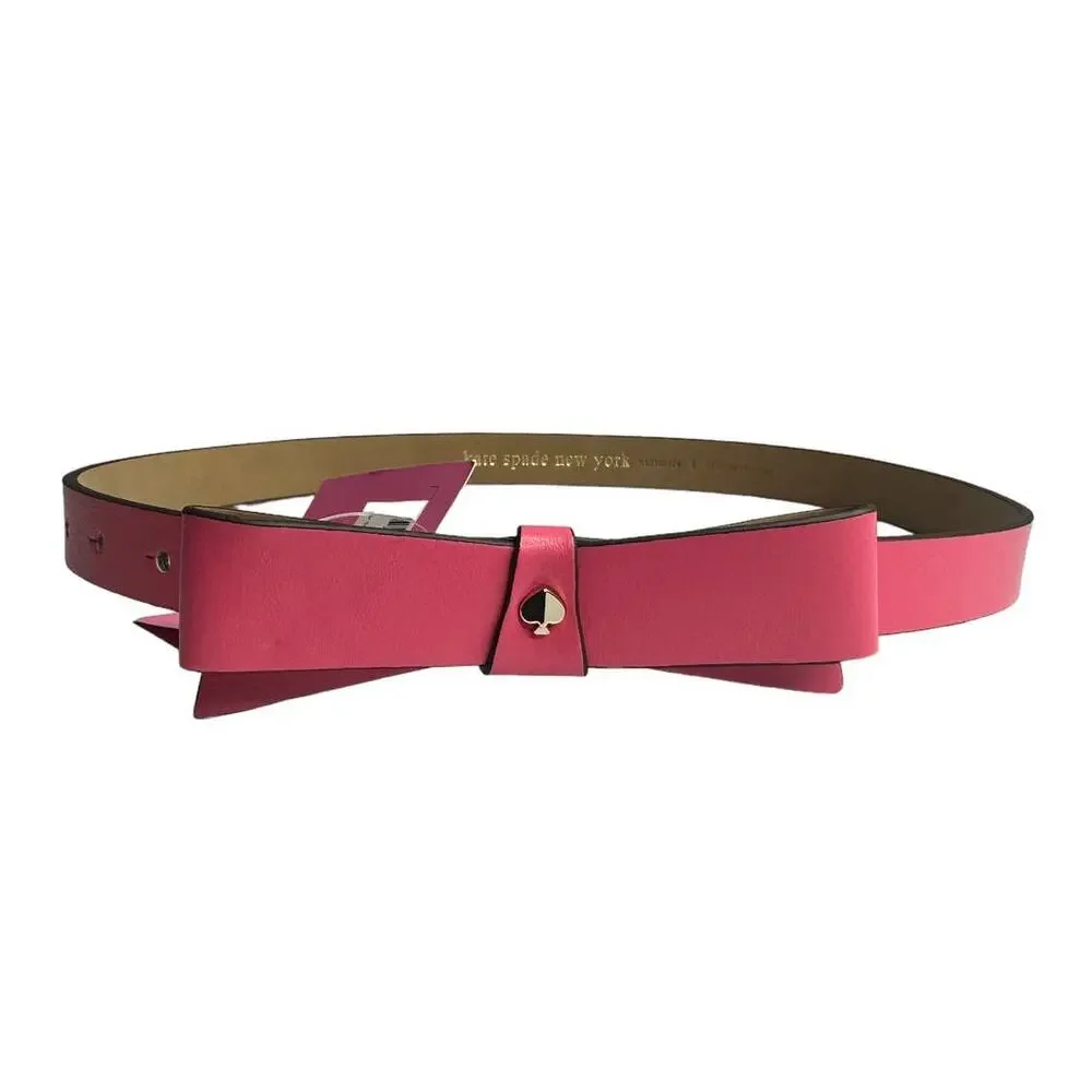 Kate Spade Bow Leather Belt in Pale Peach Medium